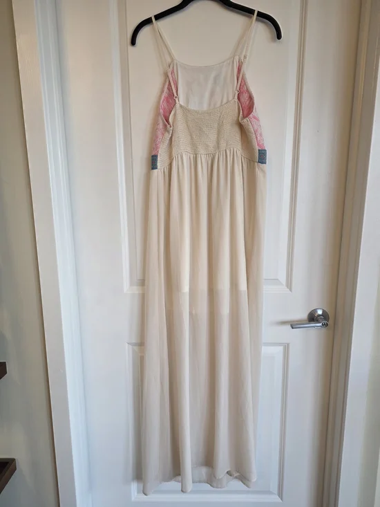 Flying Tomato Cream Dress with Pink, Blue & Yellow Floral Embroidery - Picture 3 of 5